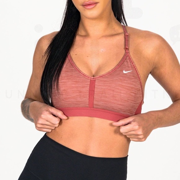 Nike Training Indy Light Support V-Neck Removable Pads Dark Pink Sports Bra M - Picture 2 of 16